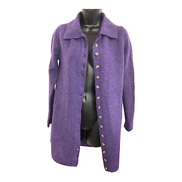 Zara purple knit fuzzy button down long cardigan jacket size medium brand new - Picture 2 of 16